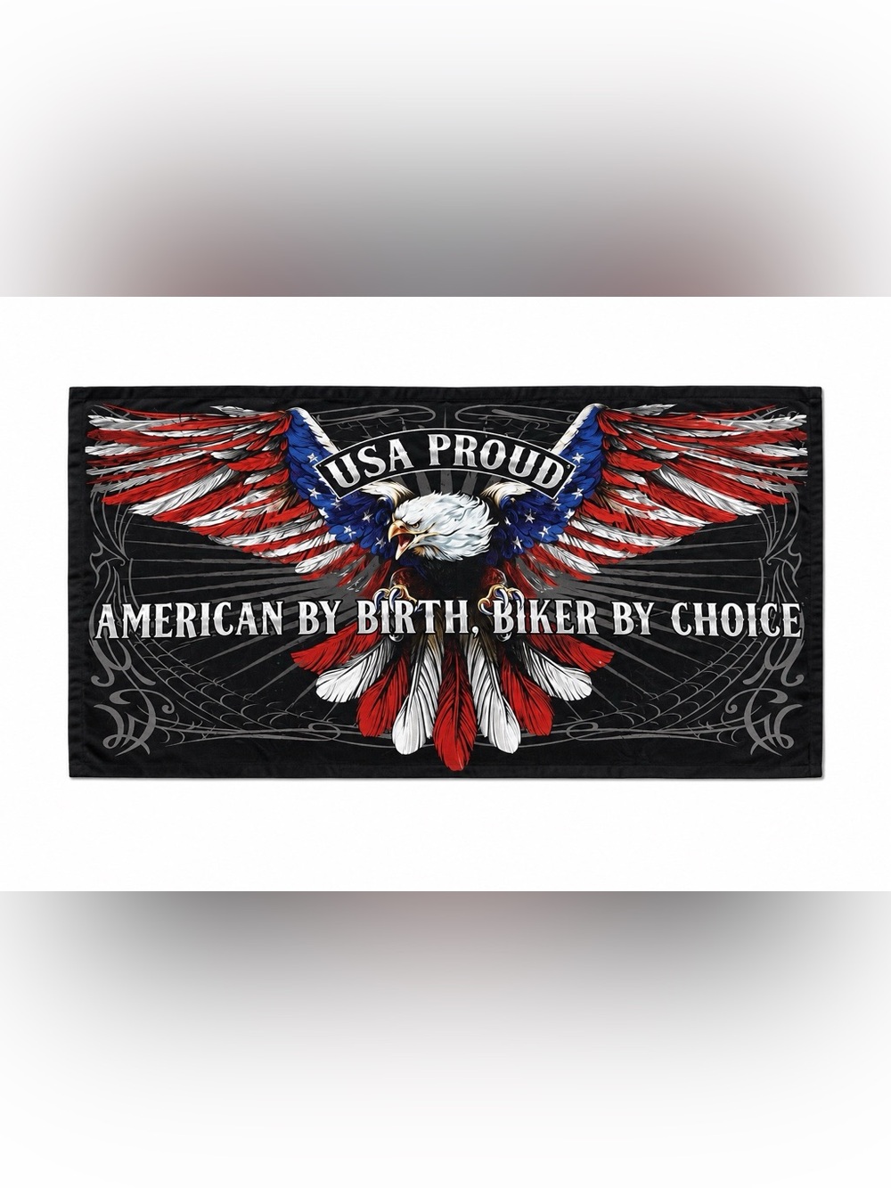 USA Proud Eagle Beach Towel - “American by Birth - Biker by Choice” Harley EUC